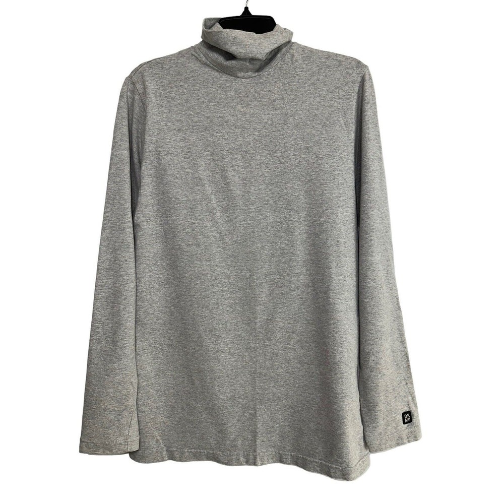DKNY Turtleneck Long Sleeve Shirt Mens Size Large Grey Sweater Logo Cotton Solid